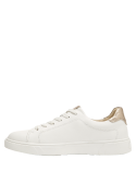 Zapatillas casuales blancas de mujer en cuero, taco plano de 2 cm para confort diario.