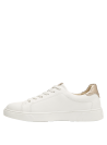 Zapatillas casuales blancas de mujer en cuero, taco plano de 2 cm para confort diario.