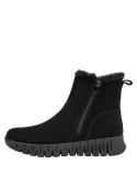 Botín negro de cuero para mujer, diseño elegante, combina bien con leggings y chaqueta de cuero.