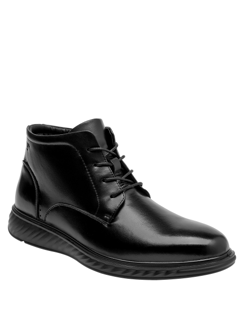 Botín de cuero negro, diseño anatómico para hombre, recomendado para uso diario y ocasiones elegantes.