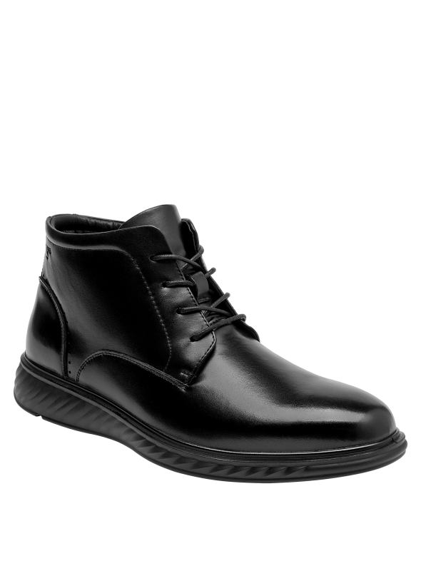 Botín de cuero negro, diseño anatómico para hombre, recomendado para uso diario y ocasiones elegantes.
