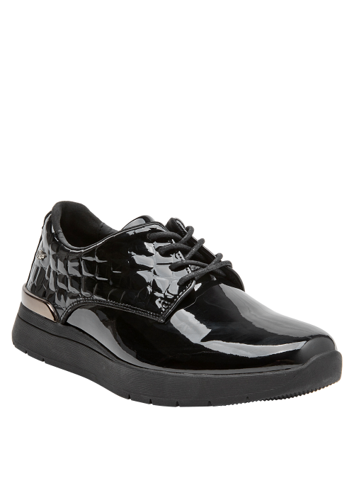 Zapatos de cuero negro para mujer, diseño moderno con taco plano, perfectos para la rutina diaria.