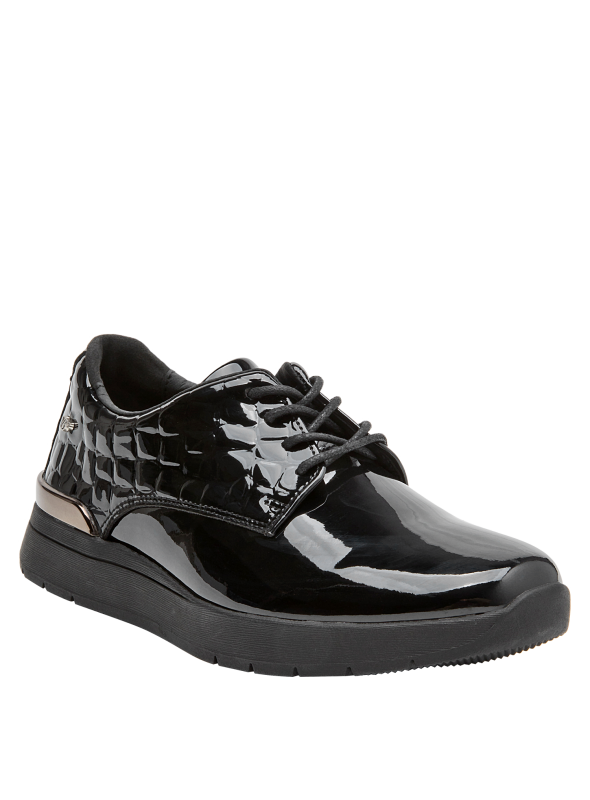 Zapatos de cuero negro para mujer, diseño moderno con taco plano, perfectos para la rutina diaria.
