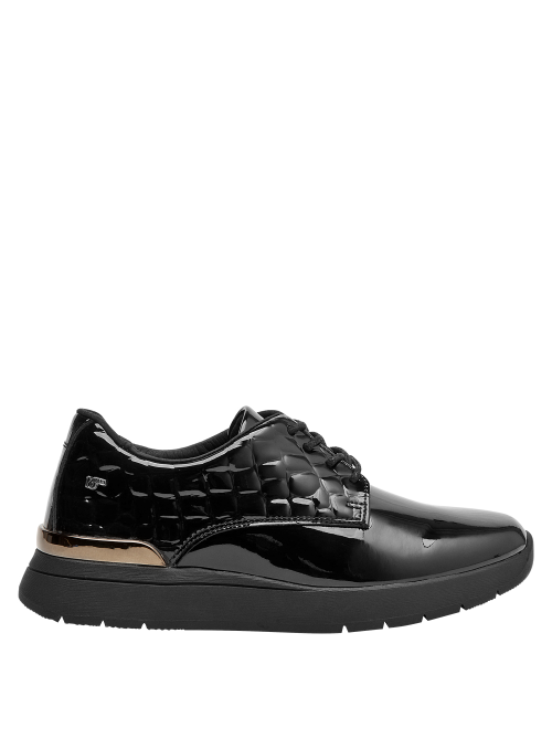 Zapatos de cuero negro para mujer, diseño moderno con taco plano, perfectos para la rutina diaria.