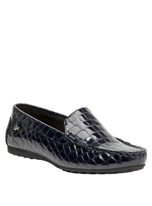 mocasín azul cuero mujer perfecto para combinar con jeans o vestidos