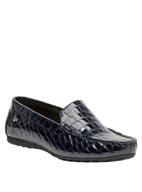 mocasín azul cuero mujer perfecto para combinar con jeans o vestidos