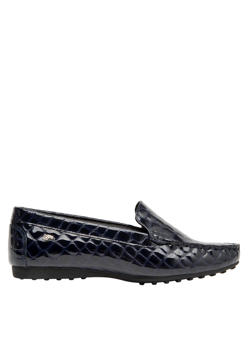 mocasín azul cuero mujer perfecto para combinar con jeans o vestidos