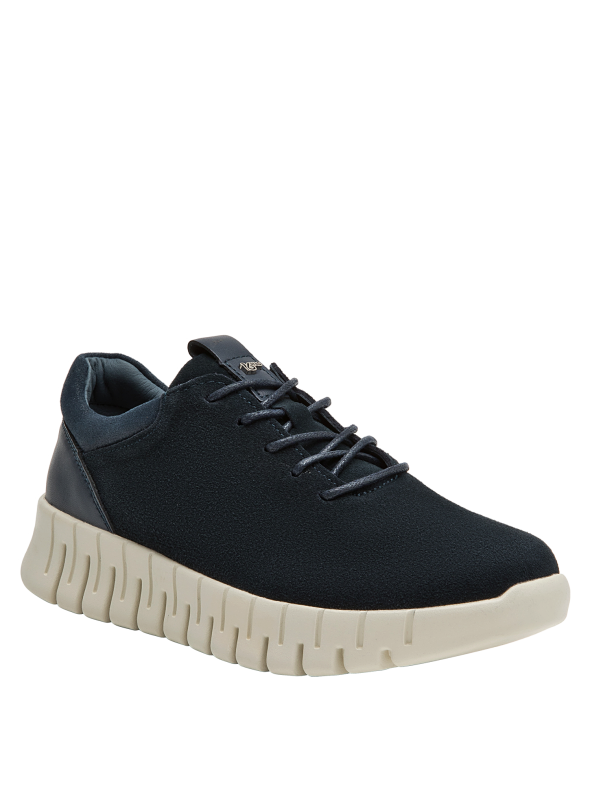 Zapatilla de cuña azul para mujer, estilo casual, ideal para actividades urbanas.