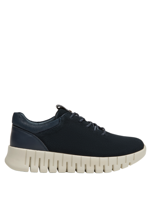 Zapatilla de cuña azul para mujer, estilo casual, ideal para actividades urbanas.