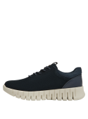 Zapatilla de cuña azul para mujer, estilo casual, ideal para actividades urbanas.