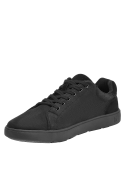 Zapatillas casuales negras de hombre, taco plano de 3 cm, adecuadas para un look relajado.