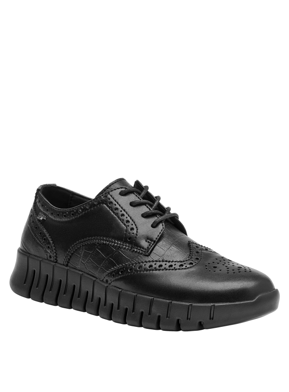 Zapato cuña negro mujer, estilo urbano y casual, adecuado para ocasiones informales y elegantes.