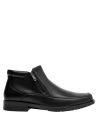 Botín de cuero negro para hombre, taco plano de 3 cm, recomendado para uso diario y confort.