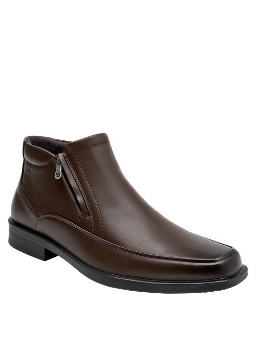 Botín casual de cuero café para hombre, cómodo y fresco, perfecto para jeans.