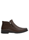 Botín de cuero café, tacón plano de 3 cm, perfecto para un look sofisticado.