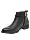 Botín negro casual de cuero para mujer, ideal para rutinas urbanas y combinaciones modernas.