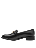 mocasín negro mujer cuero diseño elegante punta redonda estilo chic