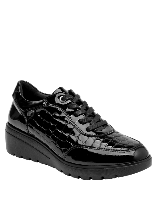 Zapatos de Cuero Negro con Cuña para Mujer 16 HRS