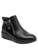 Botín de cuero negro para mujer, diseño anatómico, ideal para un look cómodo y moderno.