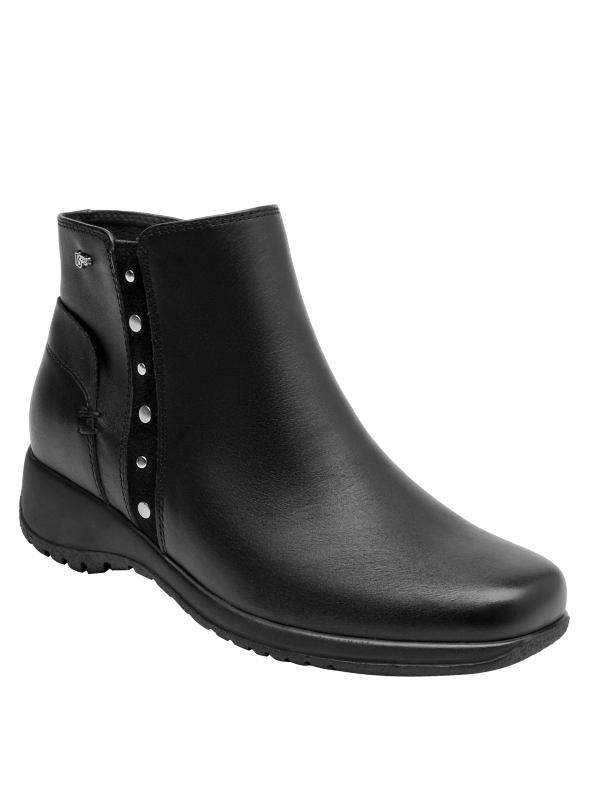 Botín negro de cuero suave para mujer, estilo casual, cómodo para caminar durante todo el día.