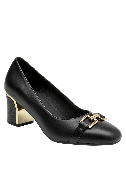 Zapato formal negro para mujer, de cuero, ideal para actividades laborales y eventos elegantes.