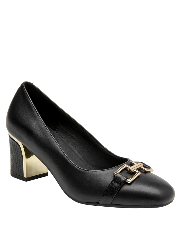 Zapato formal negro para mujer, de cuero, ideal para actividades laborales y eventos elegantes.