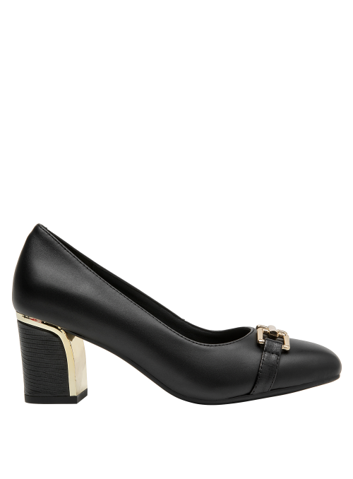 Zapato formal negro para mujer, de cuero, ideal para actividades laborales y eventos elegantes.