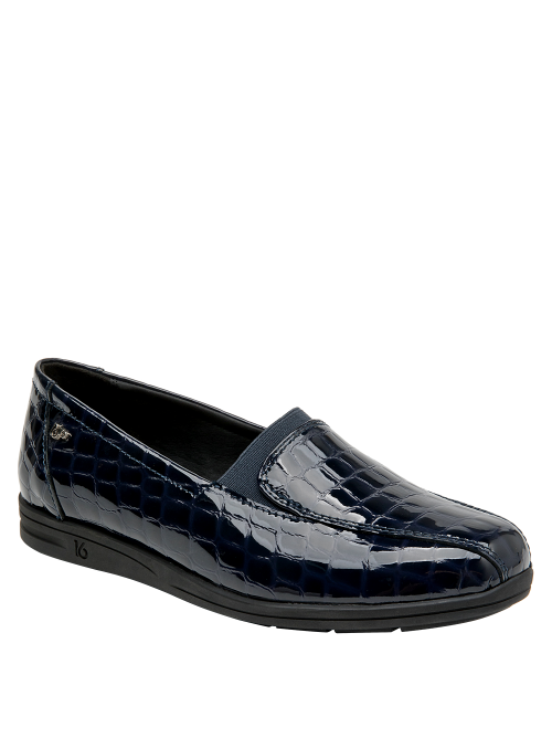 mocasín femenino azul, estilo formal, acabado texturizado, ideal para combinar con ropa casual
