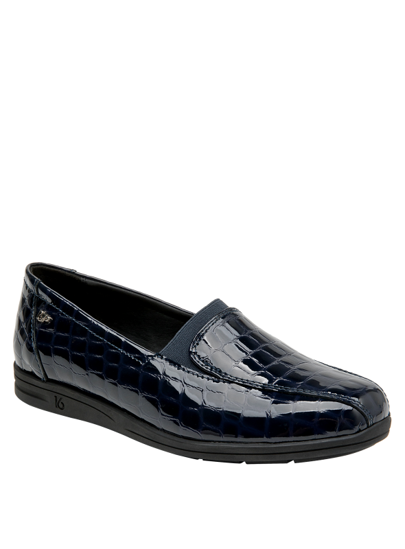 mocasín femenino azul, estilo formal, acabado texturizado, ideal para combinar con ropa casual