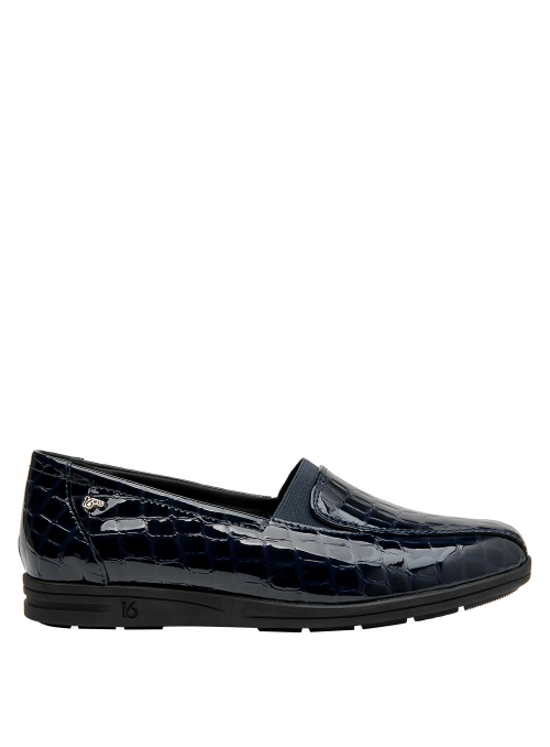 mocasín femenino azul, estilo formal, acabado texturizado, ideal para combinar con ropa casual