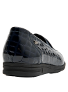 mocasín de cuero azul para mujer, estilo formal, suela plana de 2 cm, recomendado para actividades urbanas