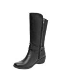 Botas de cuero negro para mujer, estilo casual, ideales para uso diario, diseño anatómico y cómodo.