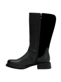 Bota negra de mujer con tacón bloque de 3.5 cm, perfecta para un look elegante.