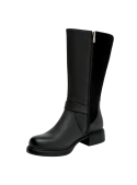 Bota negra de cuero para mujer, estilo casual, ideal para actividades diarias.