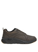 cafés zapatillas casuales para hombre, diseño redondeado, material sintético, ideal para uso diario.