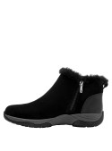 Calzado negro de cuero para mujer, diseño anatómico y taco plano.
