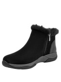 Botín negro de cuero para mujer, estilo casual, ideal para actividades diarias.