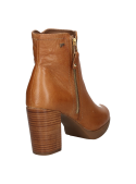 Botín de cuero camel para mujer, altura de 8 cm, taco bloque que ofrece estabilidad y confort durante todo el día.