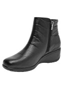 Botín negro de cuero para mujer, estilo casual, ideal para uso diario y comodidad prolongada.