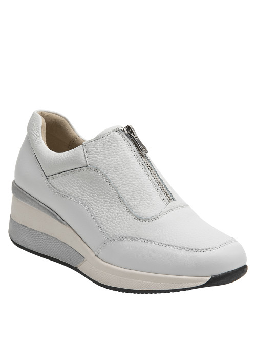 Zapatilla Blanca de Cuero para Mujer con Taco Cuña - 16 HRS