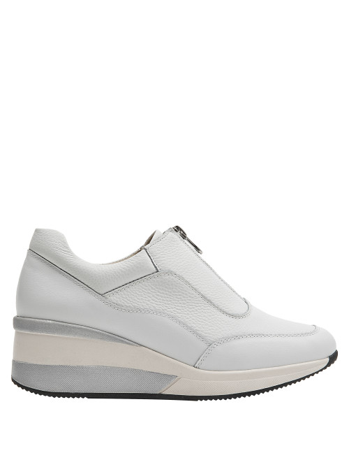 Zapatilla Blanca de Cuero para Mujer con Taco Cuña - 16 HRS
