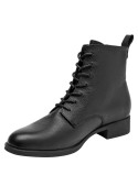 Botín negro de cuero para mujer, estilo casual, ideal para actividades diarias.