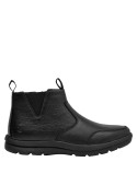 Botín de hombre negro, cuero suave, estilo Chelsea, recomendado para uso diario y eventos informales.