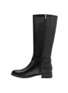 Bota negra mujer cuero, taco plano de 2.5 cm, proporciona estabilidad al caminar en cualquier ocasión.