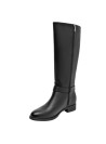 Bota negra mujer cuero estilo casual, ideal para actividades diarias con jeans ajustados.