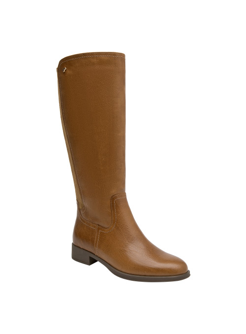 Bota de mujer camel de cuero, estilo casual, ideal para uso diario.