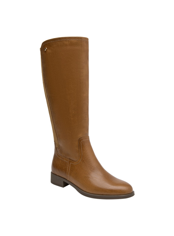 Bota de mujer camel de cuero, estilo casual, ideal para uso diario.