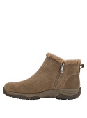 Botín de cuero taupe para mujer, estilo casual, cómodo y cálido para días fríos.