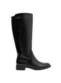 Bota negra de cuero para mujer, diseño anatómico, recomendada para uso diario.
