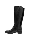 Bota casual negra para mujer, con tacón plano de 2.5 cm, perfecta para el día a día.